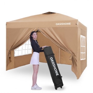 10’x10‘ pop up canop tent with 4 sidewall - khaki