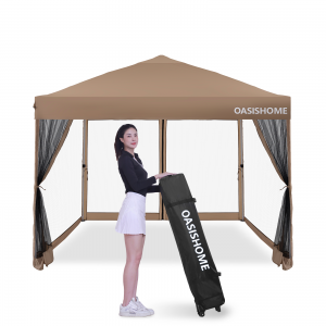 10'x10' pop up canopy tent with 4 netting sidewalls - Khaki